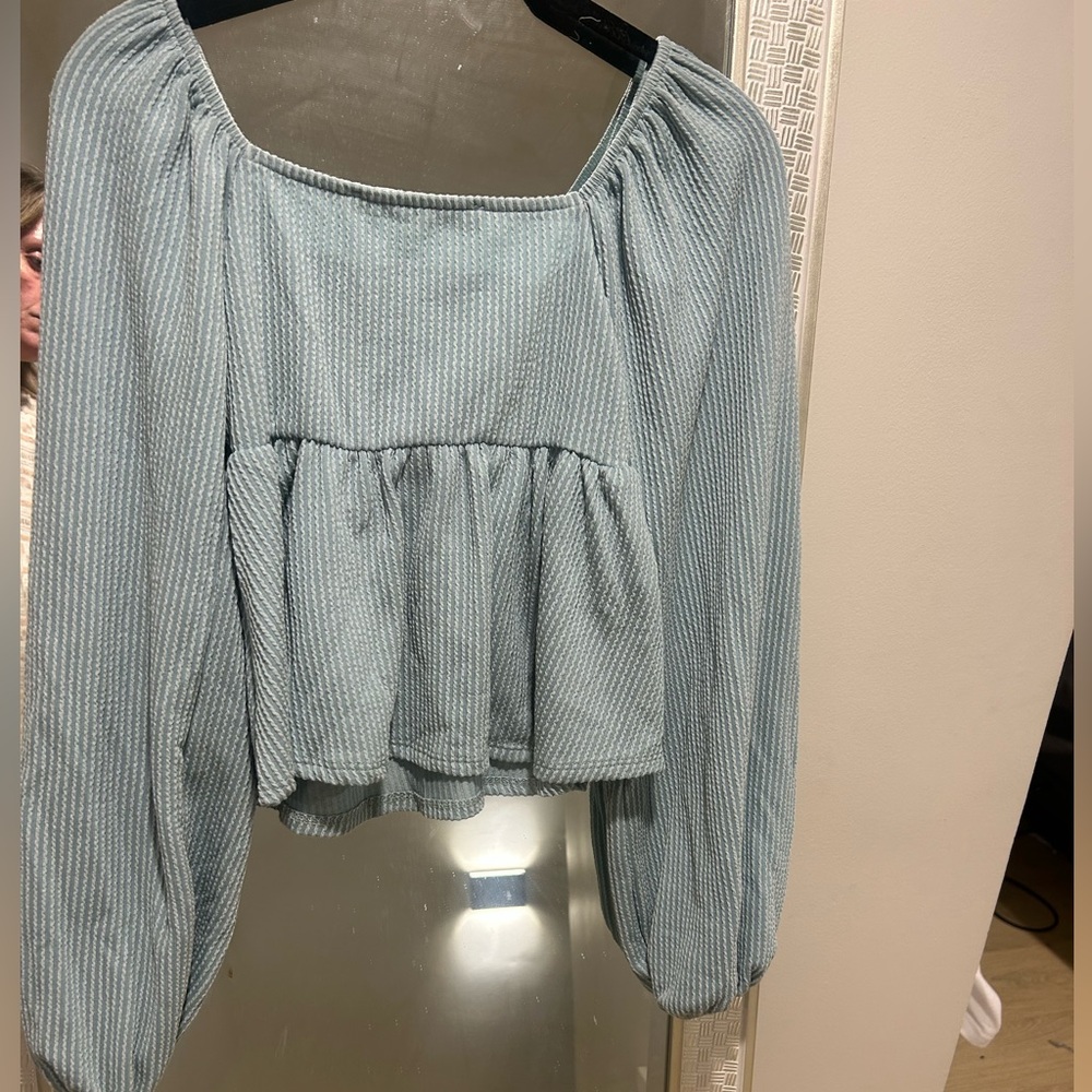 Altar'd State Light Blue Ribbed TOP - Picture 2 of 4